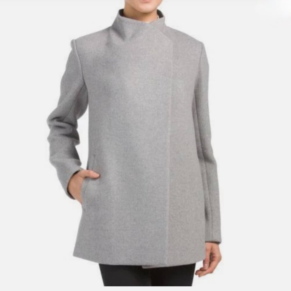 THEORY NAOMO R SZ M CHARCOAL/LIGHT HEATER WOOL CASHMERE COAT JACKET NWT $545